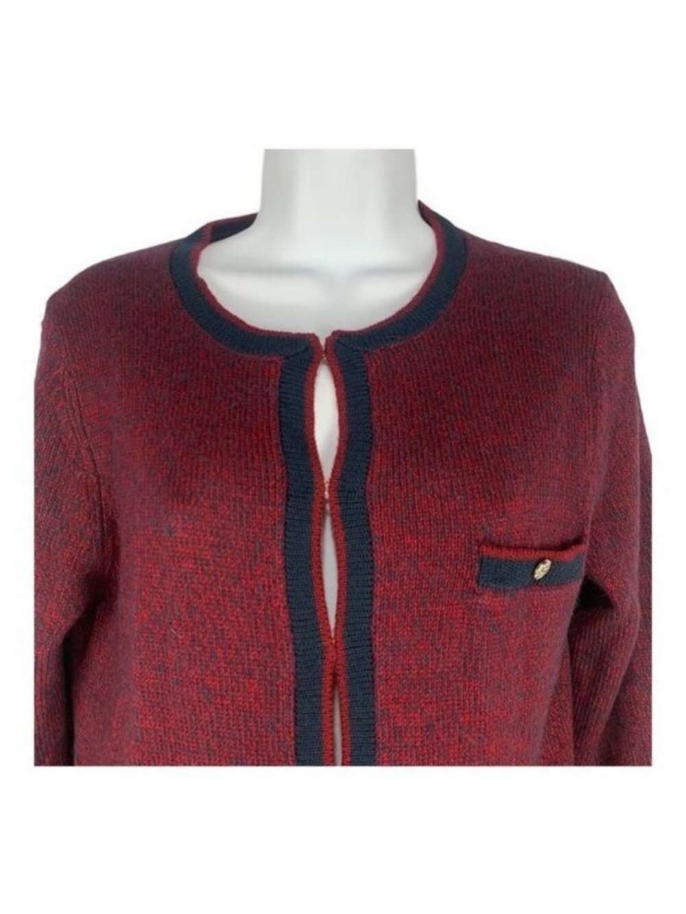 Ann Taylor Red & Navy Open Front Cardigan With Pockets Womens Size Small - Picture 2 of 11